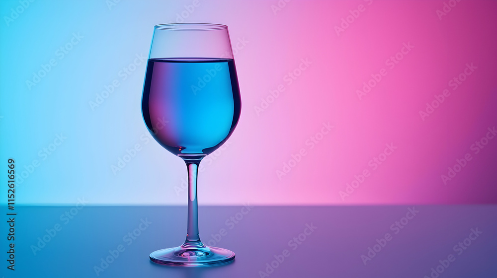 A mesmerizing blue liquid fills a stemmed glass against a vibrant neon pink and blue backdrop. A stylish, minimalist composition. A mesmerizing blue liquid fills a stemmed glass against a vibrant neon pink and blue backdrop. A stylish, minimalist composition.