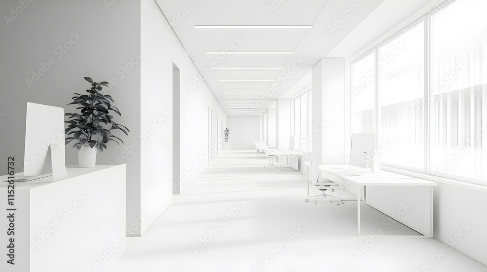 Obraz premium Modern White Minimalist Office Space
