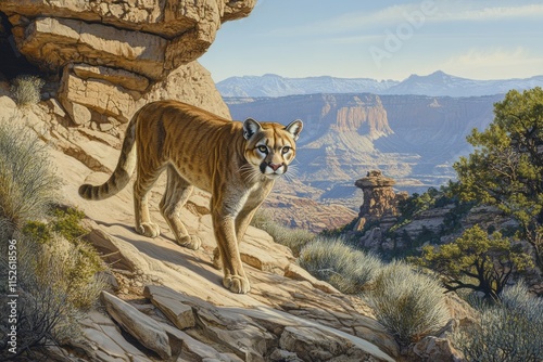 Majestic Cougar Stalking Canyon Cliffs photo