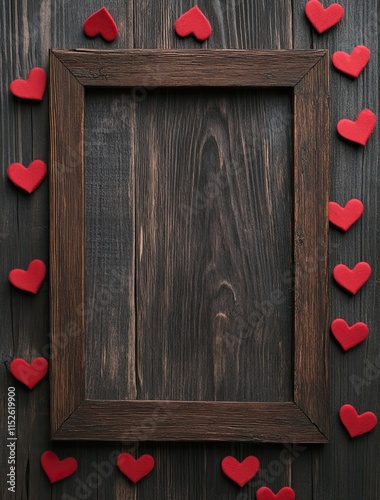 Wooden Frame with Red Hearts