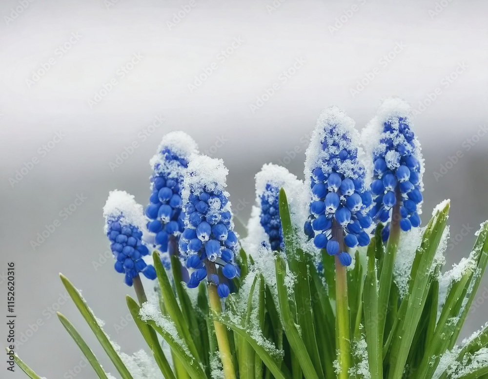 Grape Hyacinth Dusted in Snow AI