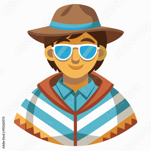 man avatar in an Argentine gaucho-inspired poncho shirt and sunglasses.