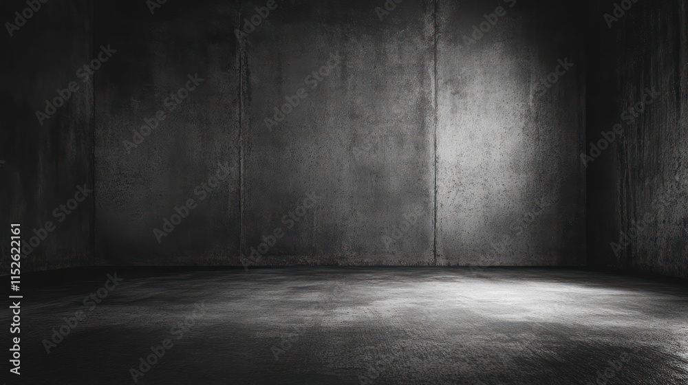 A dark, empty room with concrete walls and a spotlight effect on the floor. A dark, empty room with concrete walls and a spotlight effect on the floor.