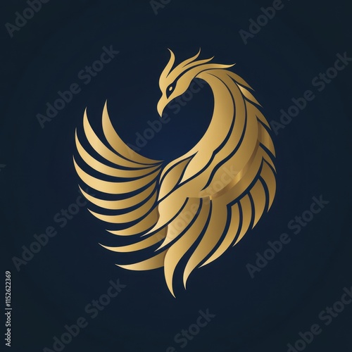 A stylized golden phoenix with elegant wings against a dark background. photo