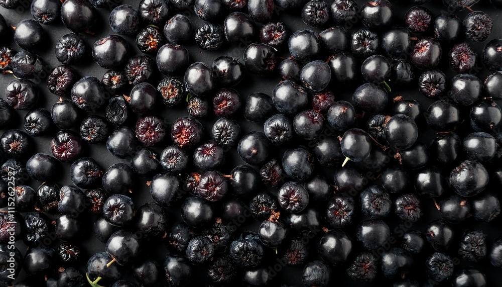 Flat Lay Top View of Bright Ripe Fragrant Black Chokeberry Fruit as Background Flat Lay Top View of Bright Ripe Fragrant Black Chokeberry Fruit as Background