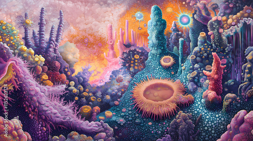 Archaea in extreme acidity detailed and colorful observation of archaea in highly acidic environments with detailed and vibrant colors. Archaea. Illustration