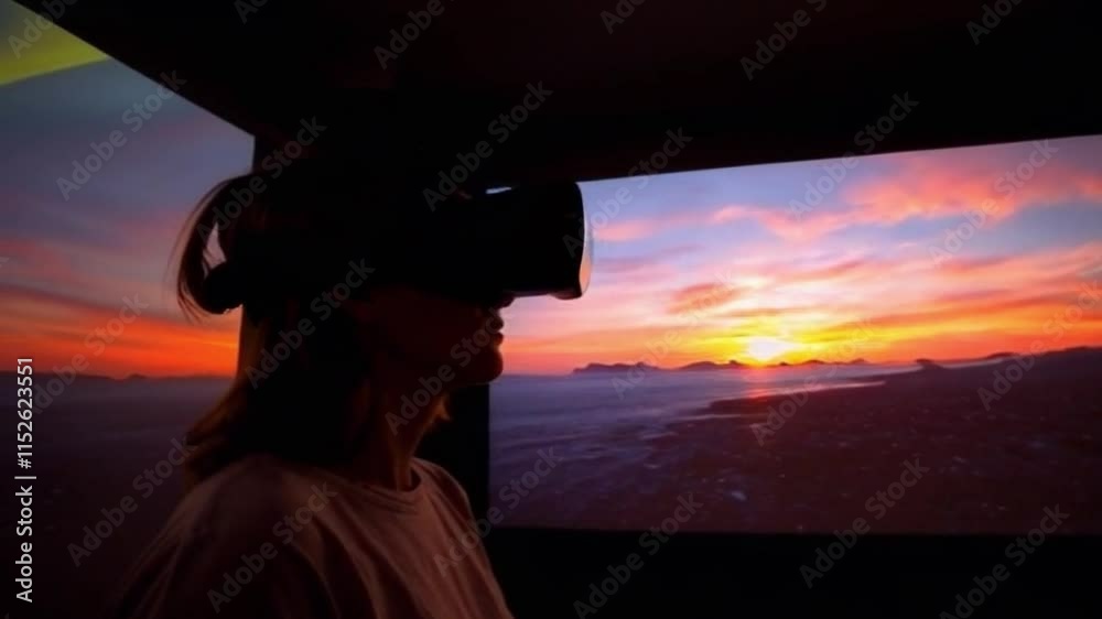 immersive virtual reality experience with vibrant sunset projections