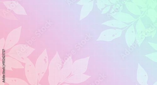 Pastel Dreams: Delicate white leaves dance on a gradient background of soft pink, blue, and green, creating a serene and whimsical backdrop for your designs.