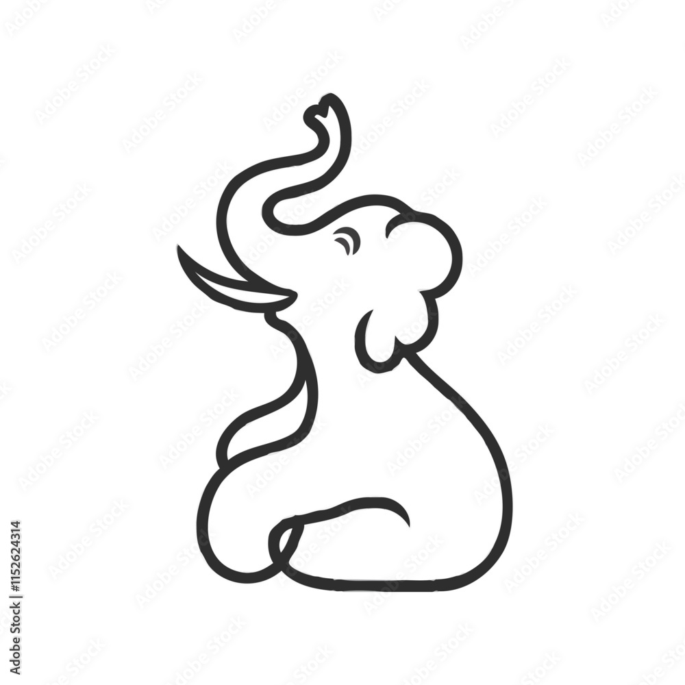 Fototapeta premium Happy sitting elephant raising trunk vector transparent background or grasslands wild jungle mammal animal pachyderm