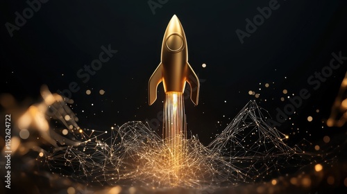 Stunning Golden Rocket Shape Emerging from Cascading Abstract Background