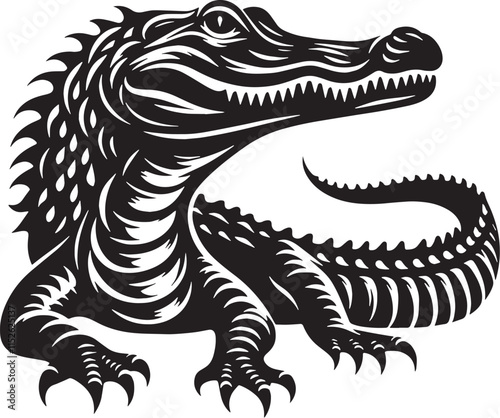 Alligator Silhouette line art vector illustration on white background