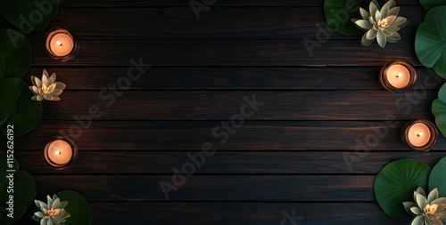 Wallpaper Mural Dark wood background with candles, lotus flowers, and leaves. Torontodigital.ca