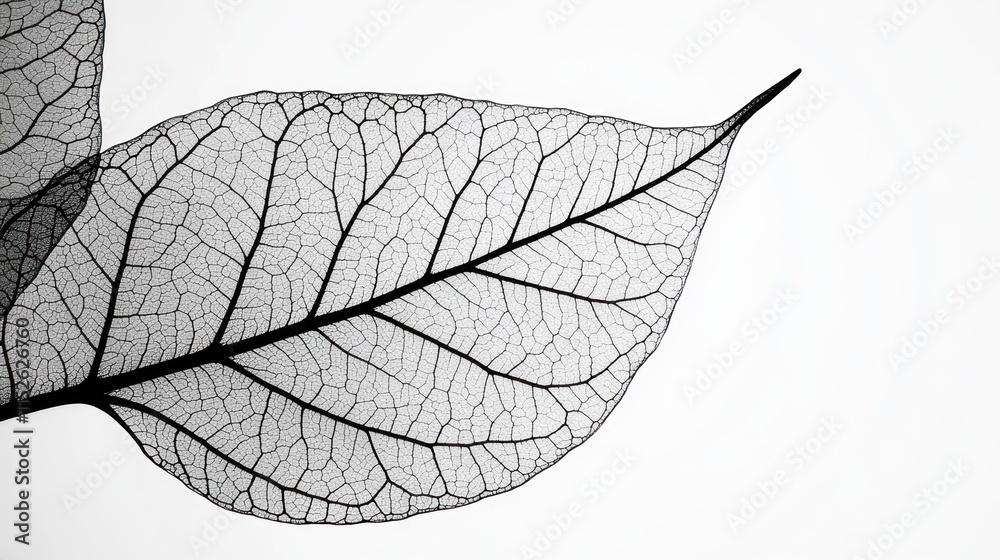 Obraz premium A delicate, translucent leaf showcasing intricate vein patterns against a light background.