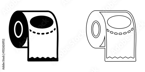 Silhouette outline style round soft toilet paper icon illustration vector symbol.