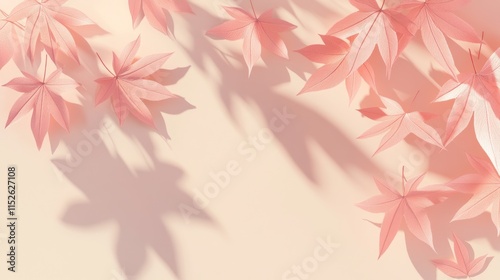Wallpaper Mural Pastel pink autumn leaves and shadows on beige background. Torontodigital.ca