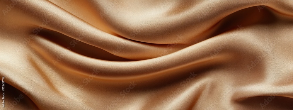 Fototapeta premium Close-up of draped beige satin fabric, showing soft folds and luxurious texture.