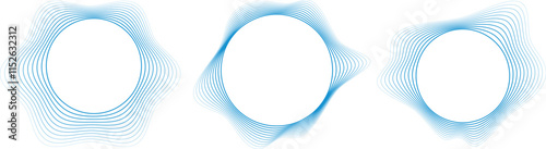 Round border made with thin lines. Abstract frame with wavy inner corners. circular lines pattern, radial curvy shapes, geometric concentric design. Vector illustration