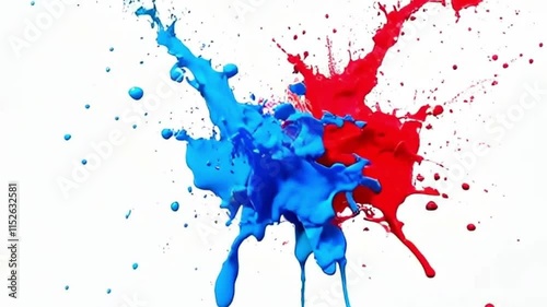 dynamic abstract paint splash in blue, red, and white on clean background