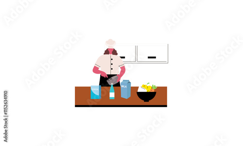 Professional chef cooks food, cooks dishes, prepares food vector illustration