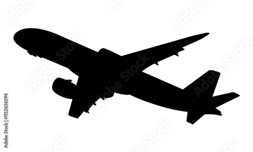 Airplanes silhouette. Planes: in flight, takeoff, running, landing, front, up and profile, vector illustration of aircrafts. Aiplanes silhouettes