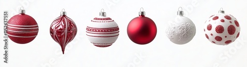 Wallpaper Mural Elegant red and white Christmas ornaments with festive designs isolated on white background.  Torontodigital.ca
