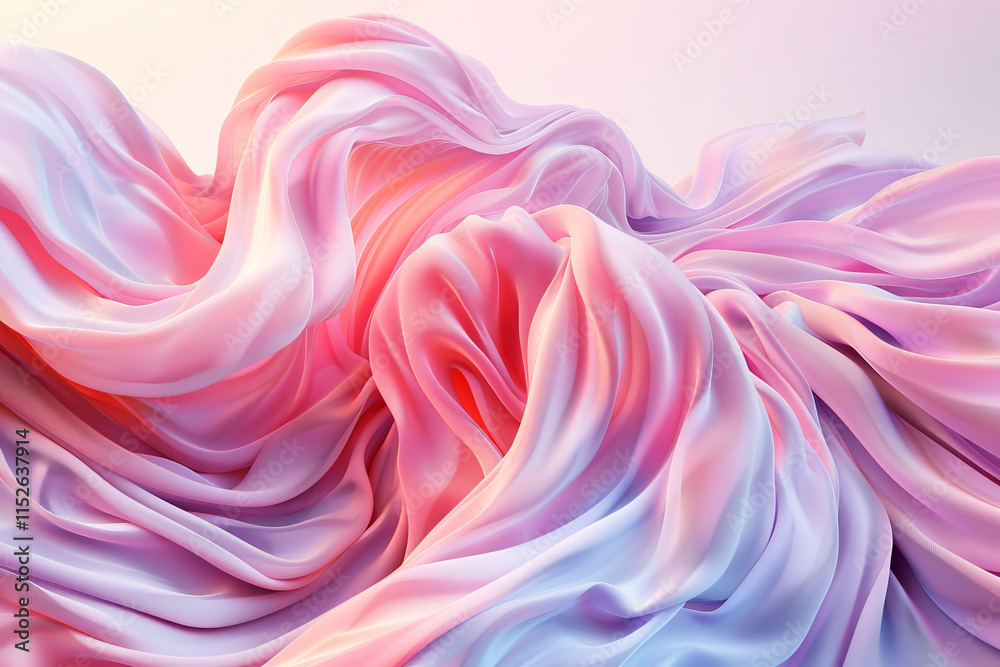 Fototapeta premium Soft abstract texture of light silk fabric with pastel pink blue gradients and smooth transitions