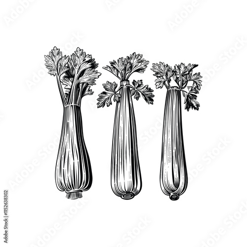 Set of celery engraving design vector template