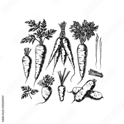 Carrot engraving vector template design