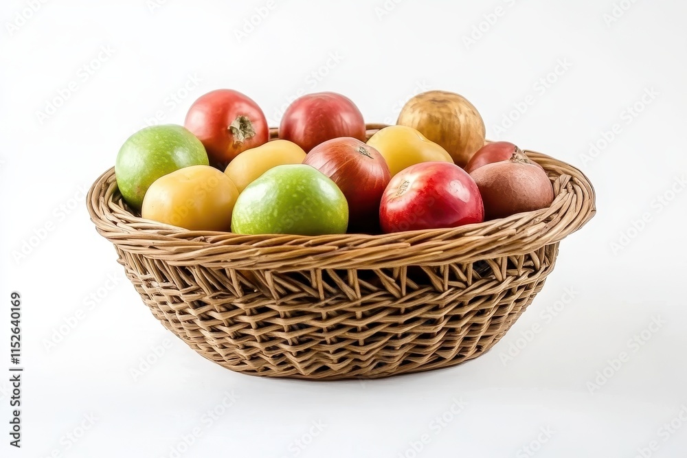 Assorted apples in a wicker basket. Assorted apples in a wicker basket.