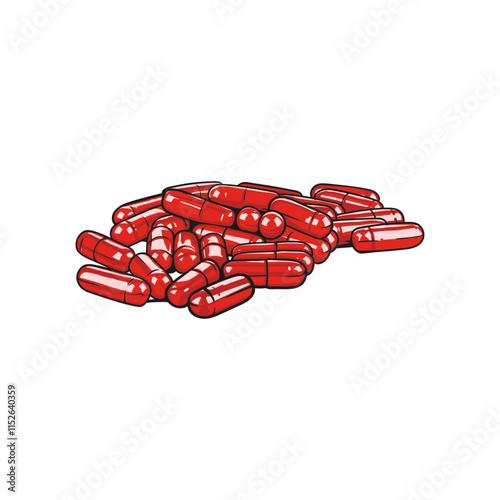 Pharmaceutical Red Capsules on White Background