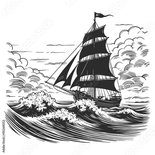 Dramatic Ocean Voyage with a Sailing Ship