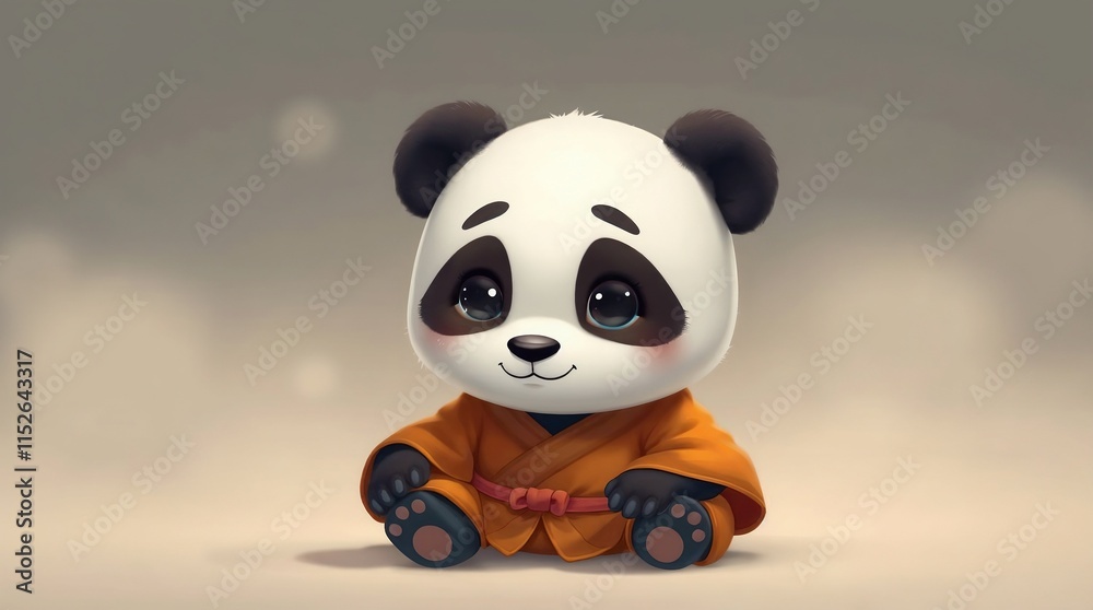 Fototapeta premium sweet panda character dressed as a monk on gray for creative artwork, gaming, or educational materials