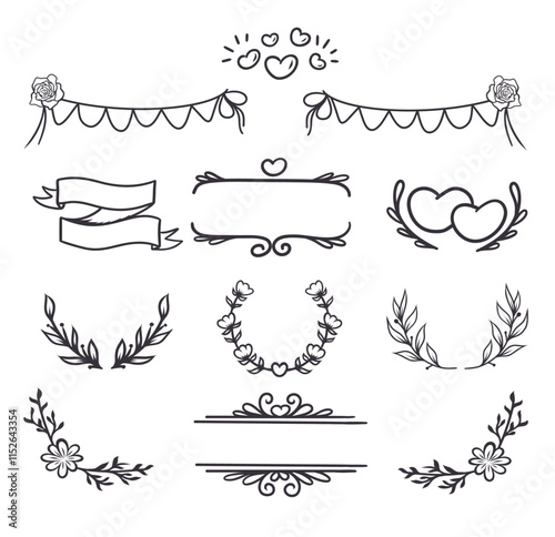 Ornate wedding invitation. Calligraphic vintage elements, dividers and page decorations.