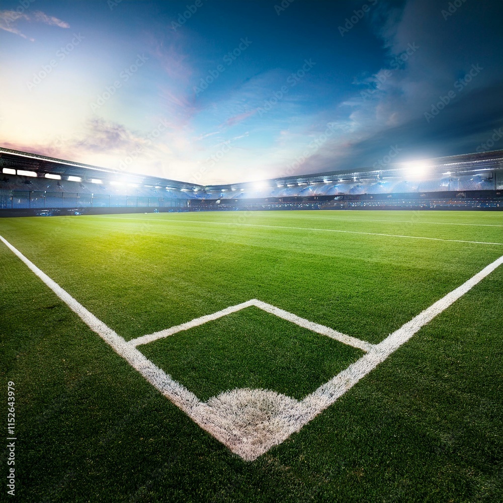 Obraz premium football field with a stadium - soccer field with a stadium - empty football field