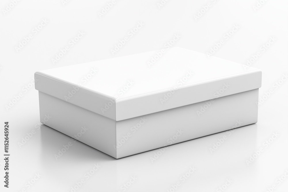 Blank white rectangular box with lid, isolated on white background.