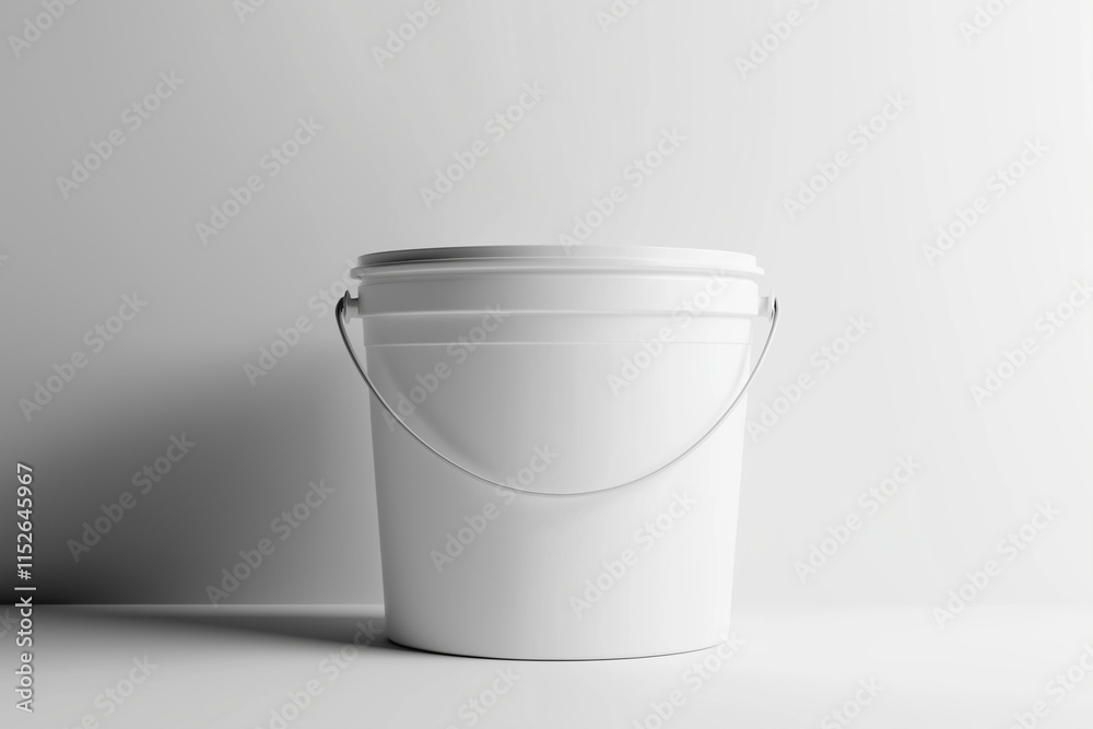 White plastic bucket with metal handle against a white background. White plastic bucket with metal handle against a white background.