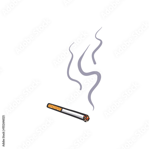 A lit cigarette with smoke rising, isolated on a white background. Simple illustration style