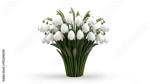 Elegant 3D Render of Snowdrop Bouquet Against a Pure White Background AI Generated photo