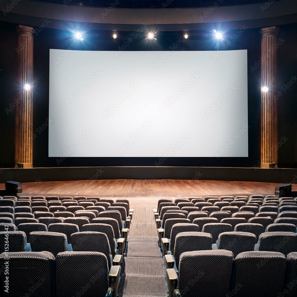 Fototapeta premium Blank cinema screen - Empty cinema auditorium with screen