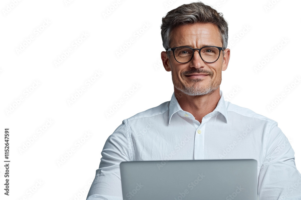 A man wearing glasses is sitting in front of a laptop A man wearing glasses is sitting in front of a laptop
