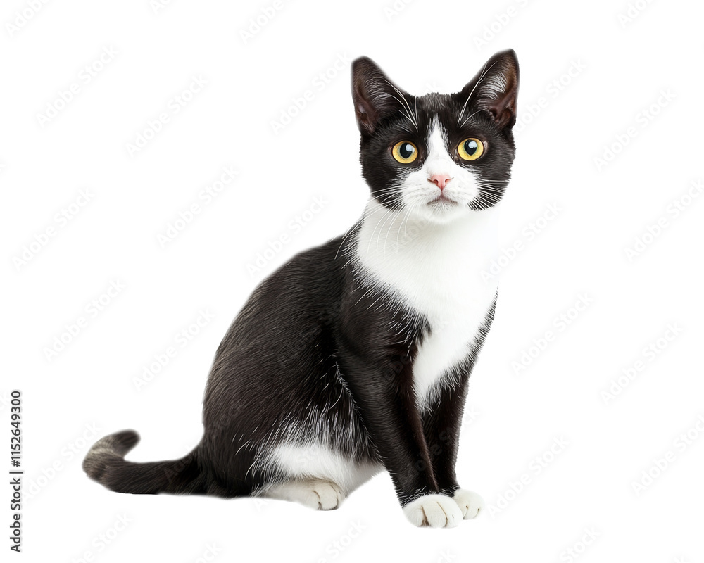 High-Quality PNG Tuxedo Cat Sitting to Side Isolated on White Background – High Resolution High-Quality PNG Tuxedo Cat Sitting to Side Isolated on White Background – High Resolution