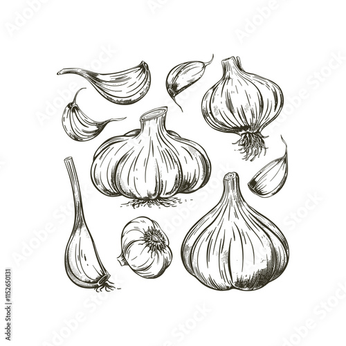 Set of garlic engraving design vector template