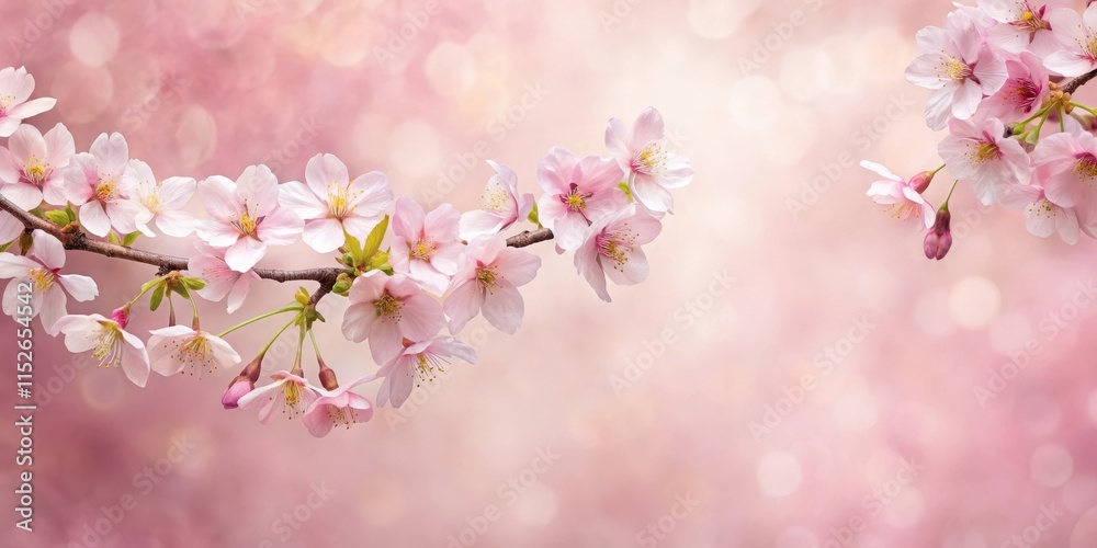 Delicate cherry blossoms unfolding on a soft pink paper background with subtle texture Delicate cherry blossoms unfolding on a soft pink paper background with subtle texture