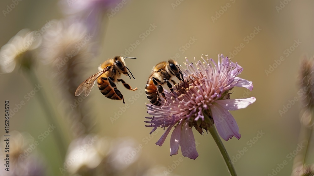 A bee hovers close to a withered blossom that is dying. Degradation of the environment and pollution A bee hovers close to a withered blossom that is dying. Degradation of the environment and pollution