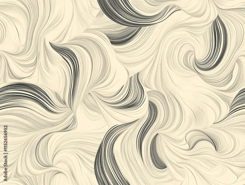 Fototapeta premium Elegant cream colored seamless pattern with swirling lines and curves