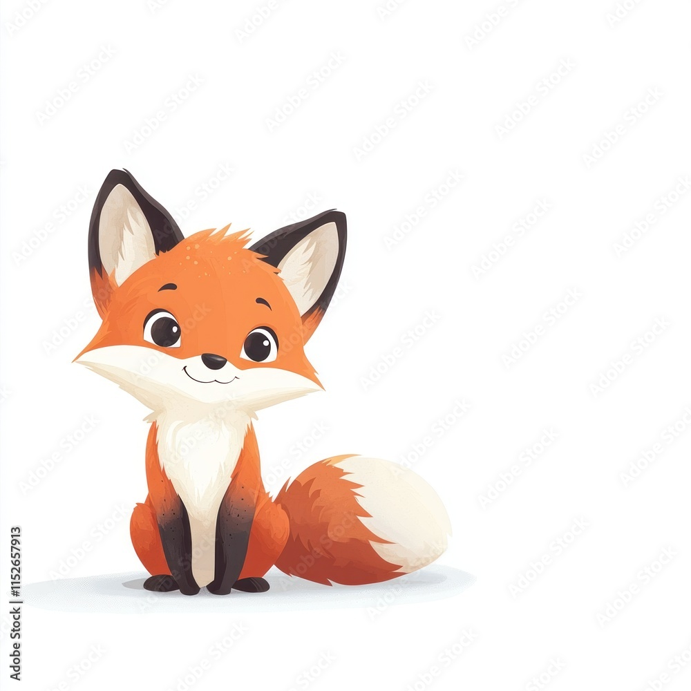 Obraz premium Cute and Playful Cartoon Fox Character with Bright Orange Fur and Big Expressive Eyes, Perfect for Children's Illustrations and Animal-Themed Designs