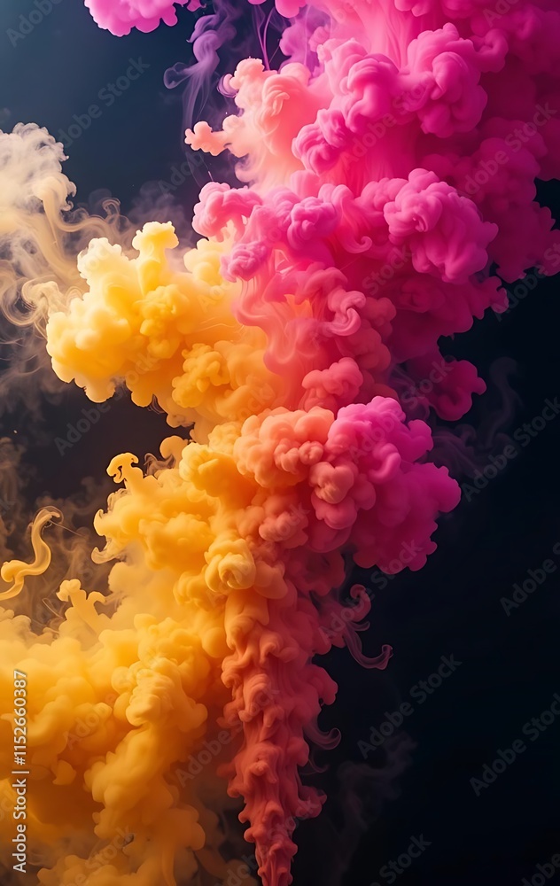 Obraz premium Abstract swirling vibrant yellow pink ink clouds
