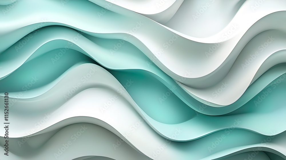 Fototapeta premium Abstract background with flowing teal and white waves.