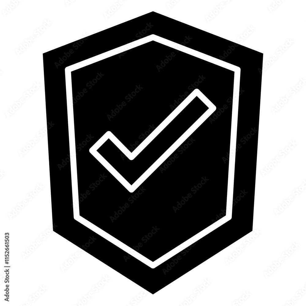 Shield With Checkmark Icon, Black And White Glyph Icon Symbol Shield With Checkmark Icon, Black And White Glyph Icon Symbol