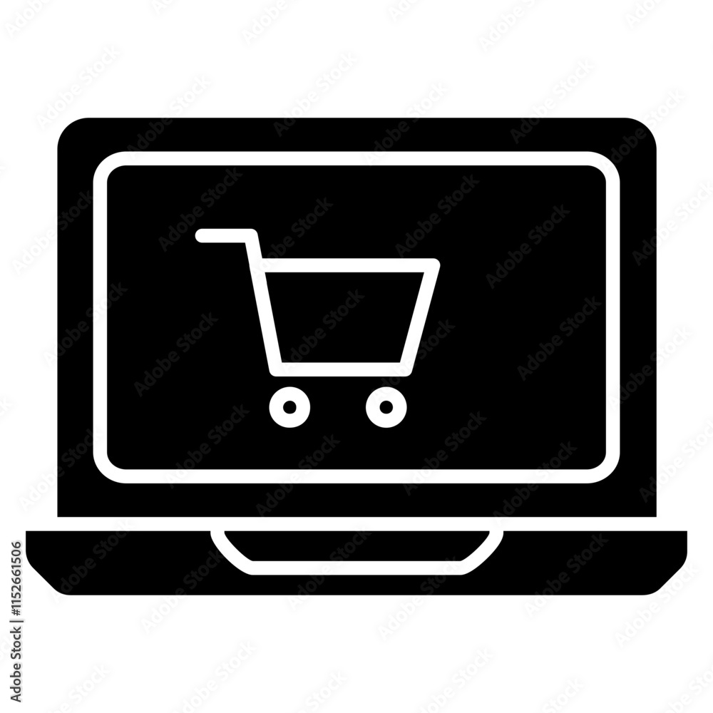 Shopping Laptop Icon, Black And White Glyph Icon Symbol Shopping Laptop Icon, Black And White Glyph Icon Symbol